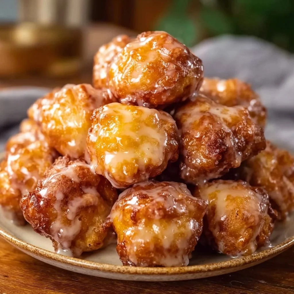 Delicious apple fritter bites with fresh apple chunks and glaze