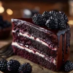 A stunning Blackberry Velvet Cake with gothic decorations, perfect for special occasions.