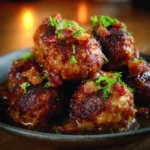 Delicious Bourbon Bacon Cheeseburger Meatballs served on a platter