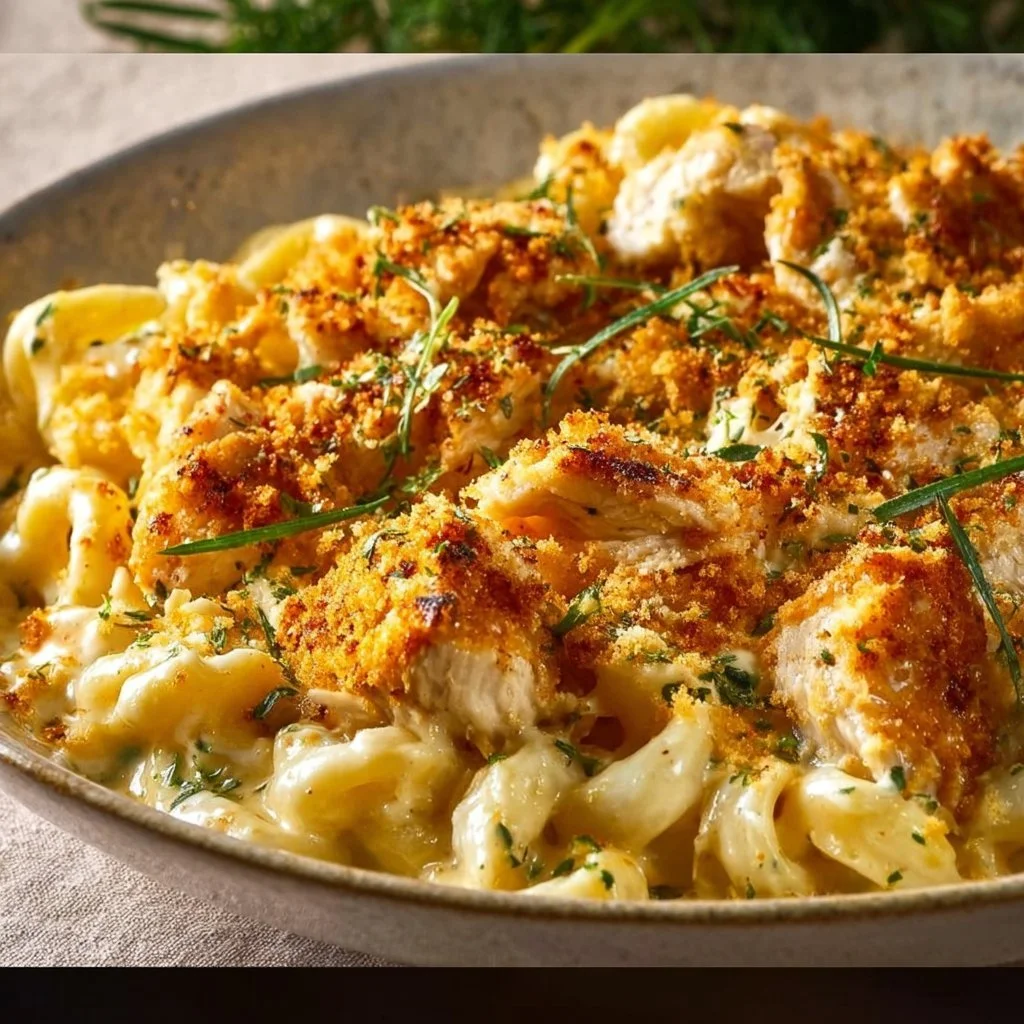A delicious bowl of Cajun Chicken Mac and Cheese topped with herbs and spices