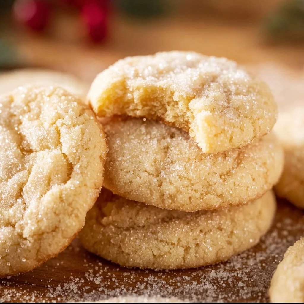 Delicious chewy sugar cookies on a plate, perfect for any dessert table.