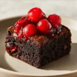 Delicious sliced Chocolate Cherry Cake with cherries and chocolate frosting