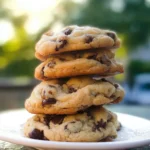 Freshly baked chocolate chip cookies on a cooling rack.