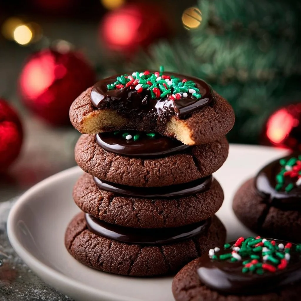 Chocolate Thumbprint Cookies with chocolate filling and a soft, chewy texture.