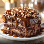 Delicious Chocolate Turtle Cake with caramel and nuts