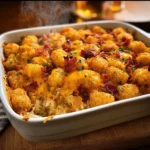 Delicious Cracked Out Chicken Tater Tot Casserole served in a baking dish