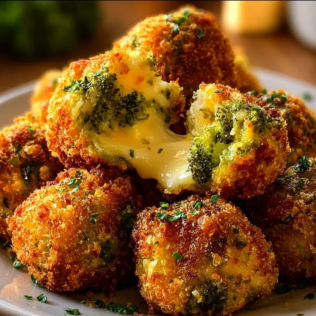 Crispy broccoli cheese balls served on a plate, perfect for a healthy snack.