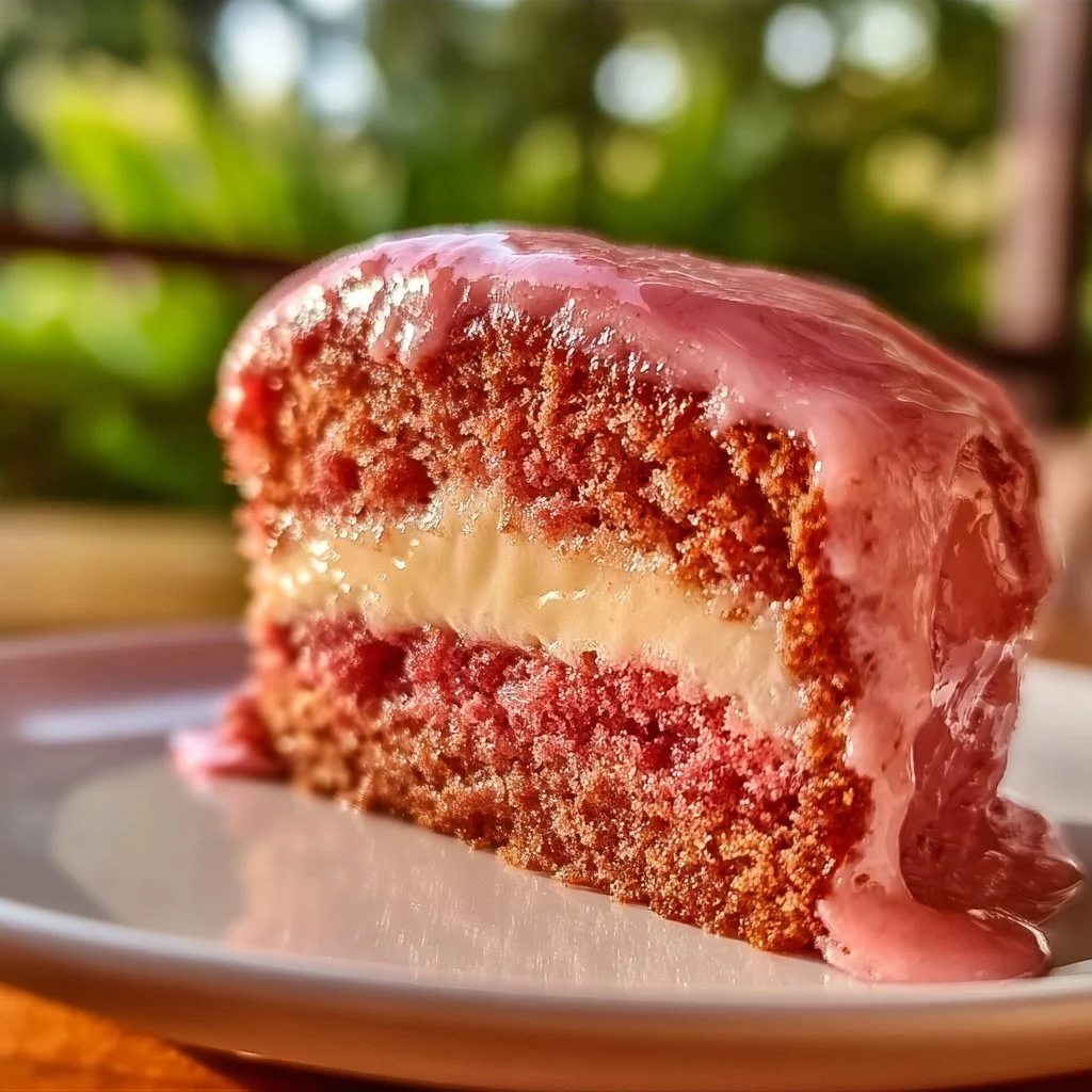 Delicious Strawberry Honeybun Cake with a luscious creamy icing on top