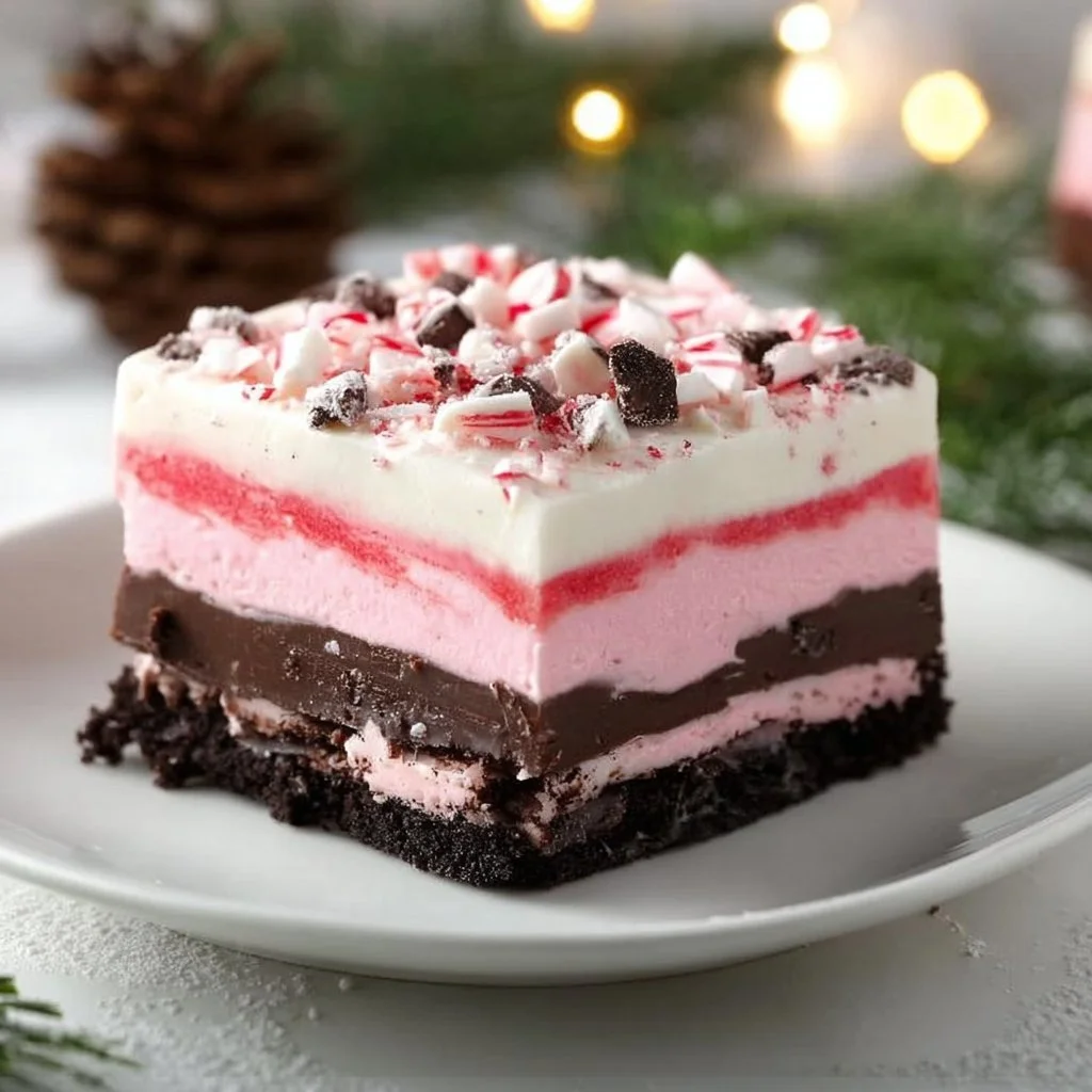 Easy chocolate peppermint lasagna dessert, perfect for festive celebrations.