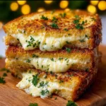 Garlic Bread Grilled Cheese sandwich with melted cheese and crispy garlic bread