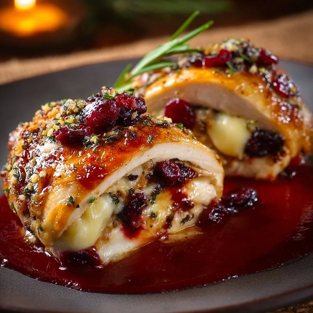 Cranberry Brie Stuffed Chicken dish served on a plate
