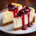 Delicious homemade cheesecake ready to serve on a dessert plate