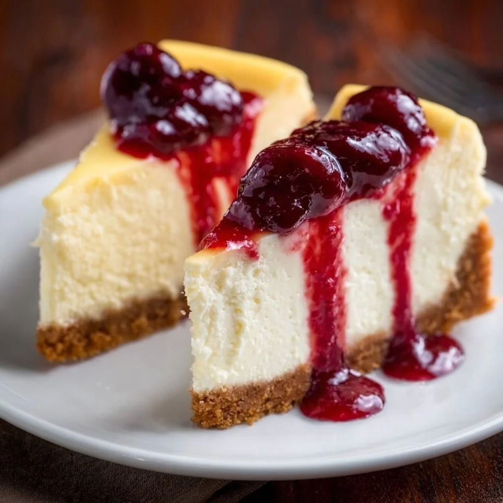 Delicious homemade cheesecake ready to serve on a dessert plate