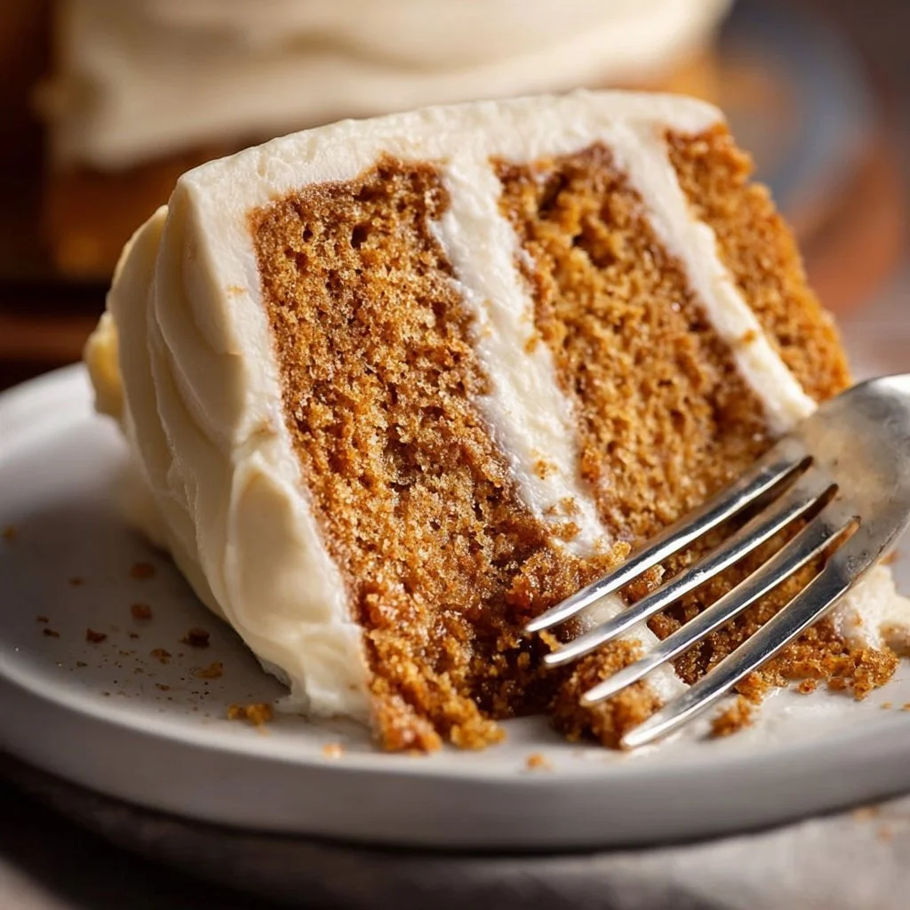 Delicious homemade spice cake with creamy frosting on a plate