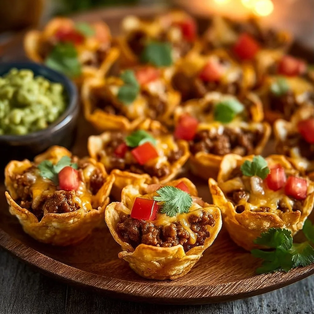 Plate of tasty Taco Ranch Bites garnished with fresh ingredients