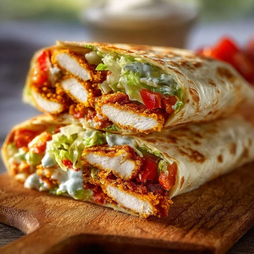 Delicious Chicken Crunch Wrap filled with crispy chicken and fresh ingredients
