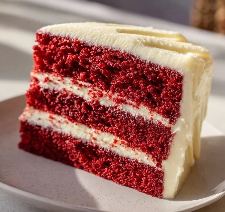 Delicious moist Southern red velvet cake with cream cheese frosting