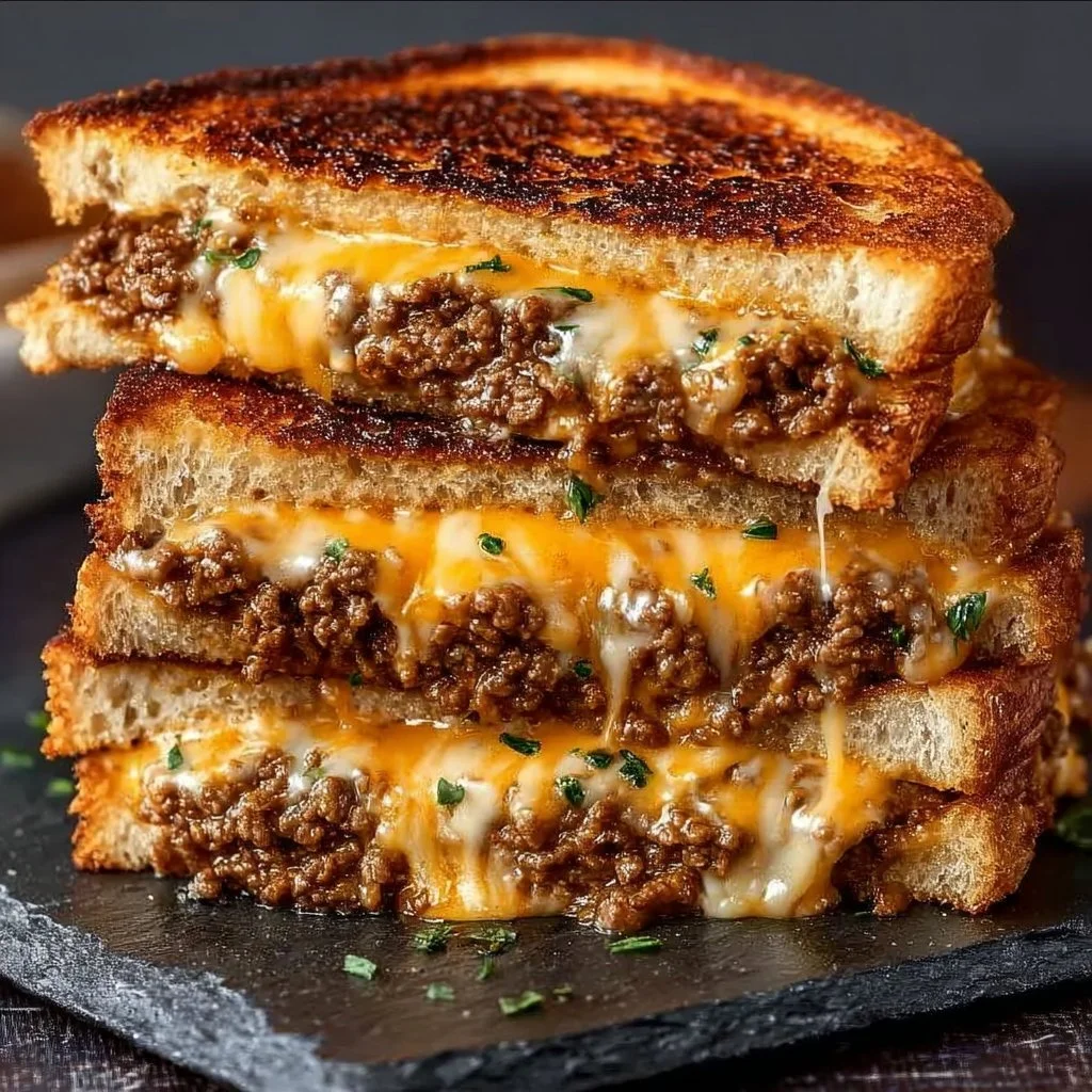 Ultimate Cheesy Ground Beef Melt served with fresh toppings