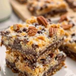 Delicious homemade 7 layer bars with chocolate, nuts, and caramel.