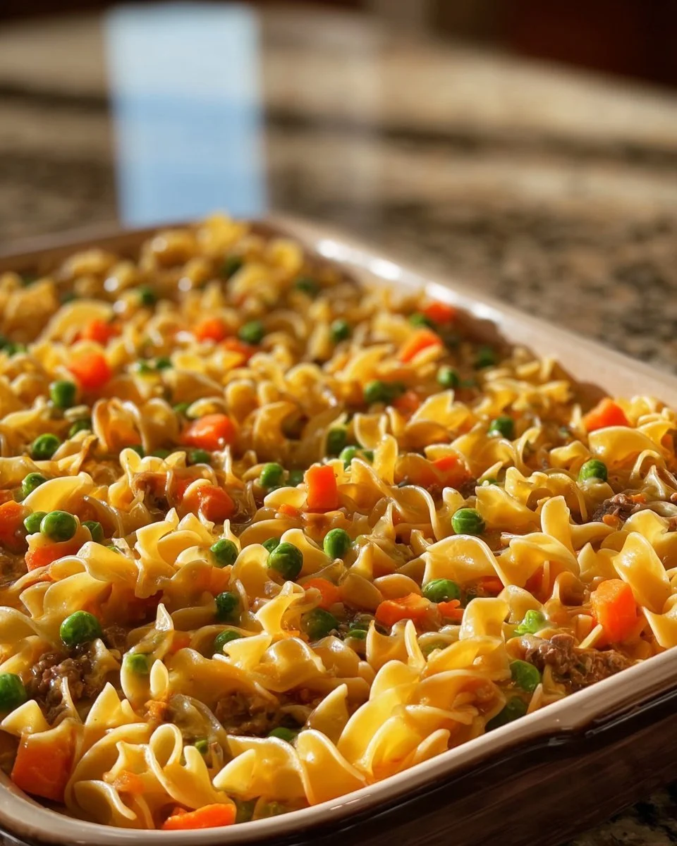 Amish Sunday Savior Casserole served in a baking dish