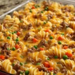 Delicious Amish Sunday Savior Casserole served with fresh herbs and side dishes.