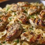 Bowtie Lemon Garlic Chicken Pasta dish garnished with herbs