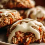 Delicious Carrot Oatmeal Cookies with Cream Cheese Frosting on a plate