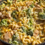 Cheesy Chicken Broccoli Mac in a bowl with a fork