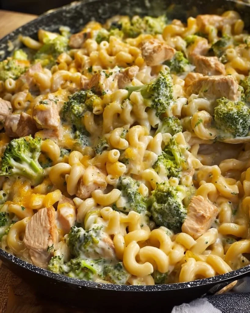 Cheesy Chicken Broccoli Mac in a bowl with a fork