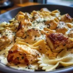 Cheesy Garlic Butter Chicken Bowtie served with creamy mozzarella sauce