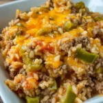Delicious cheesy taco beef and rice dish served in a bowl
