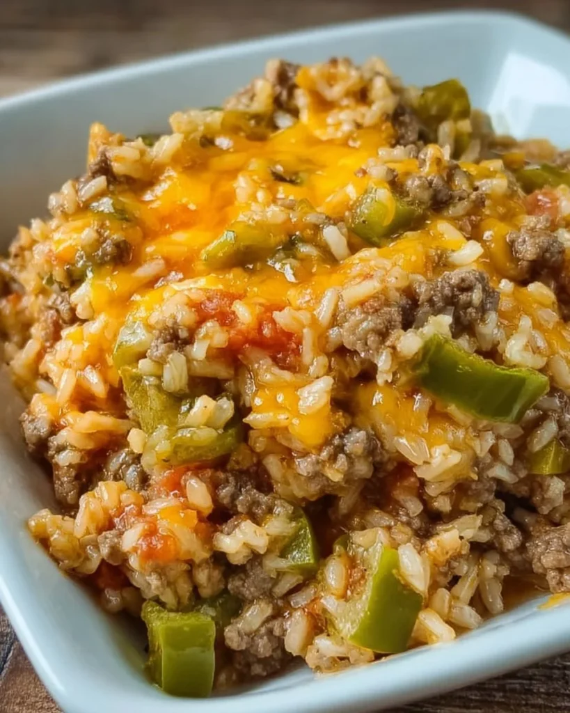 Delicious cheesy taco beef and rice dish served in a bowl