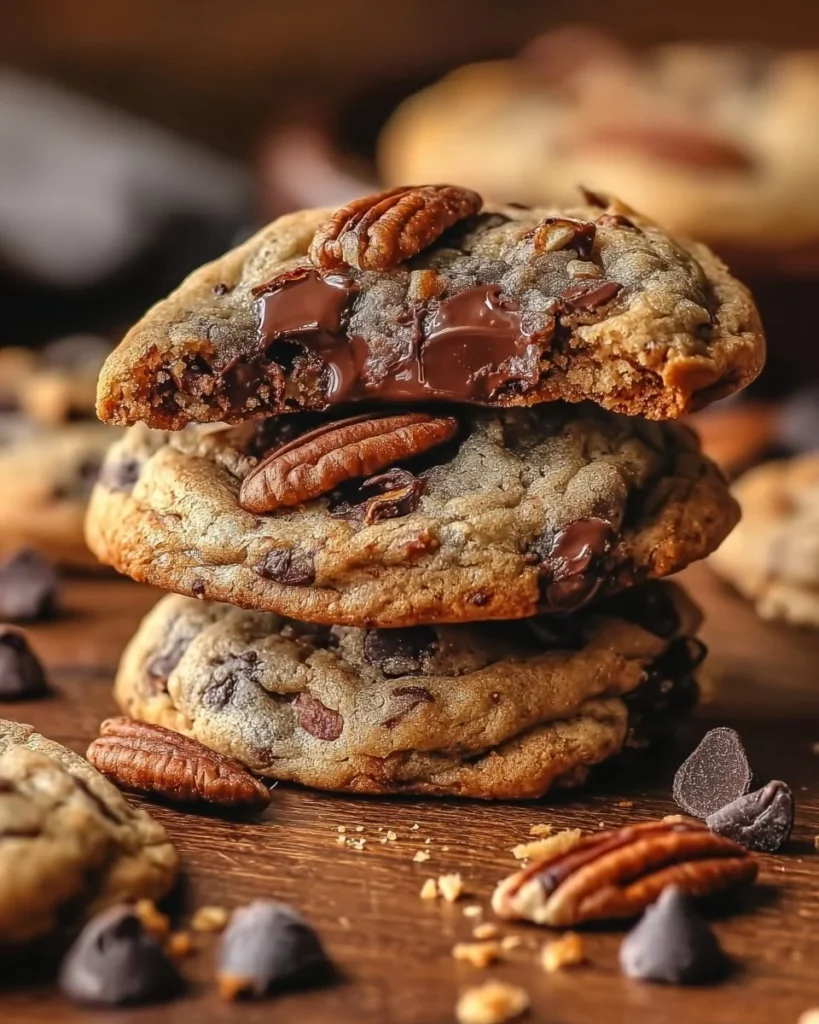 Delicious chocolate chip pecan cookies on a baking tray