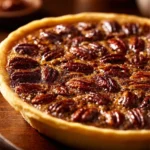 Slice of condensed milk pecan pie on a plate with whipped cream