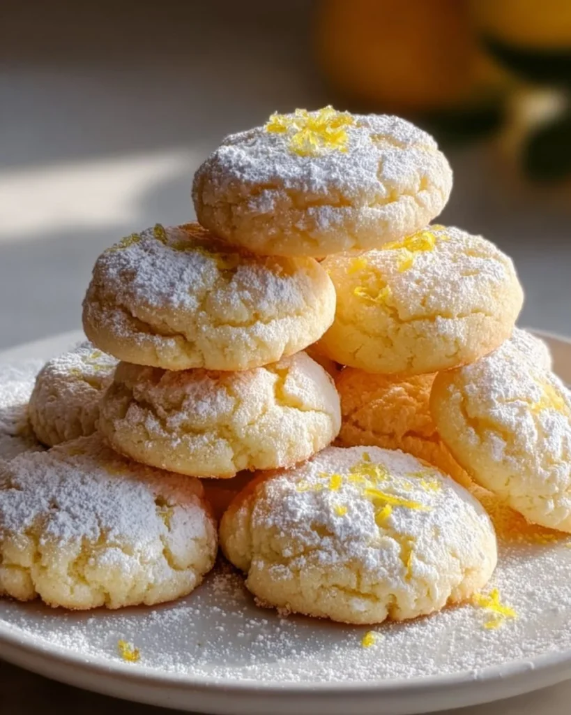 Delicious cream cheese lemon sugar cookies on a plate with a lemon slice