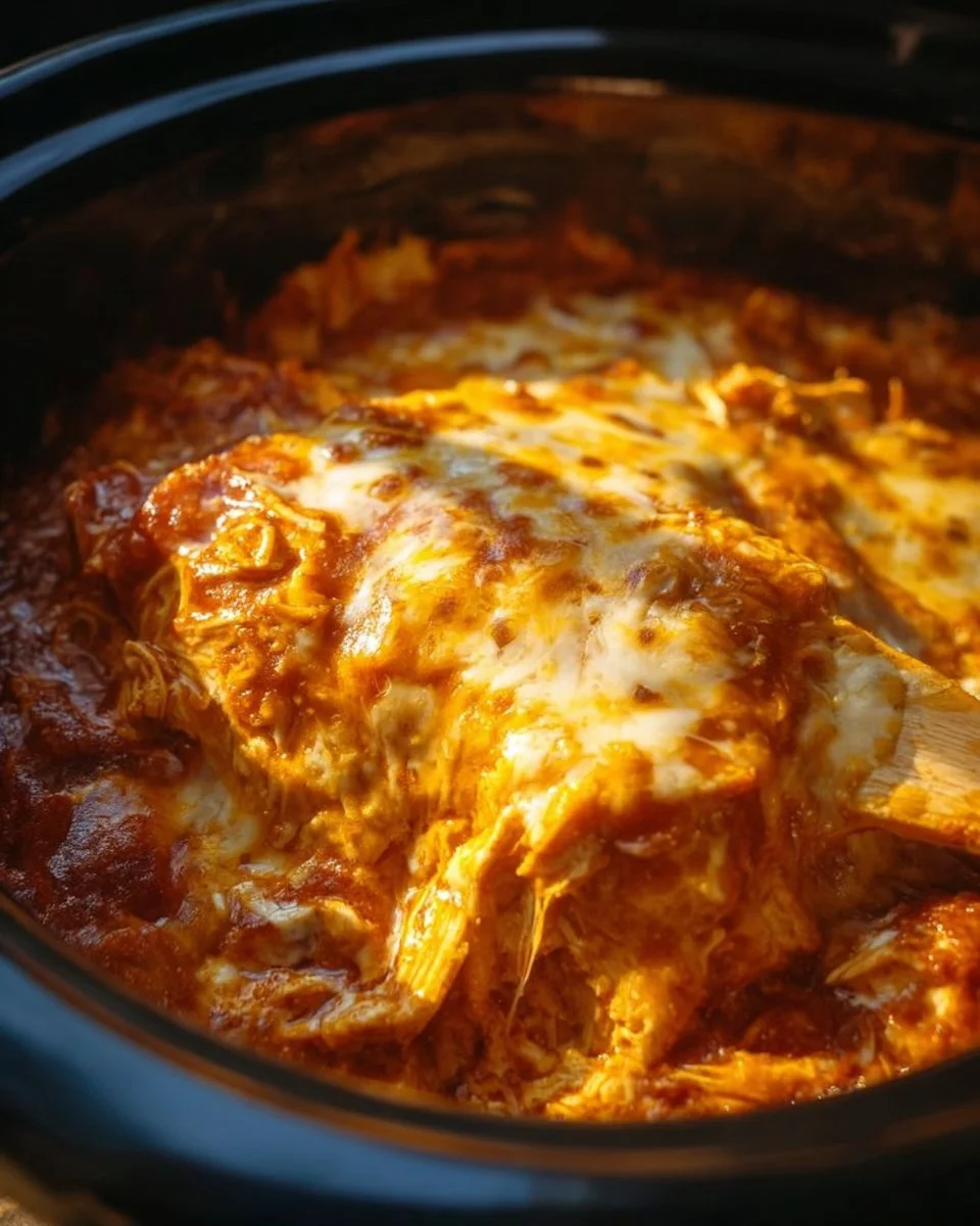Delicious Crockpot Chicken Enchilada Casserole served with toppings