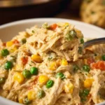 Crockpot Chicken & Stuffing Casserole in a serving dish