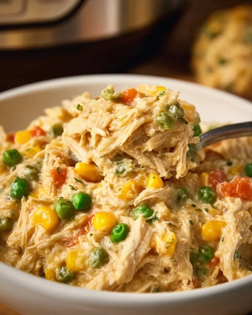 Crockpot Chicken & Stuffing Casserole in a serving dish