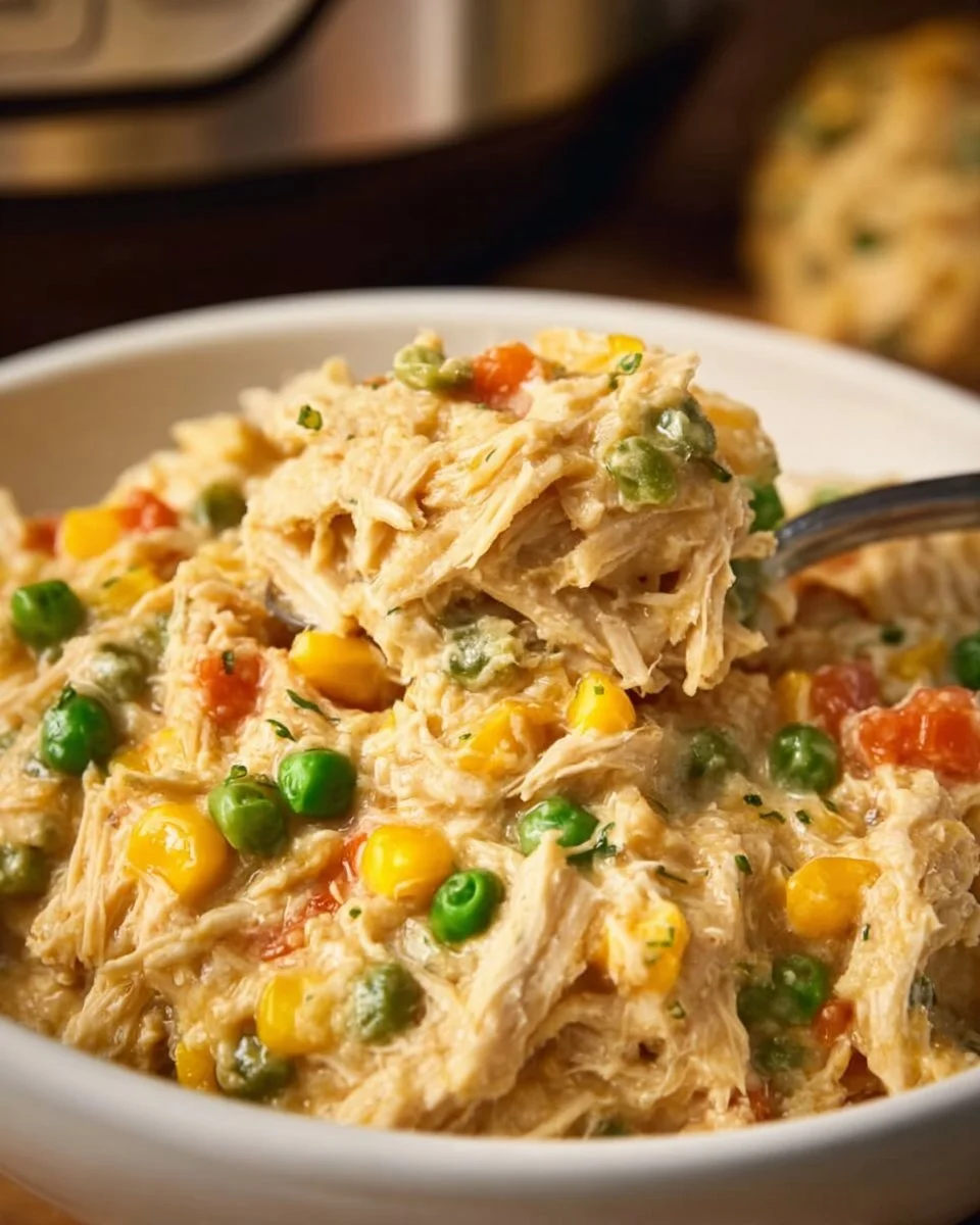 Crockpot Chicken & Stuffing Casserole in a serving dish