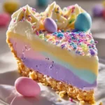 Colorful Easter Jell-O Pie served on a festive table.