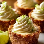 Heavenly no-bake mini key lime pies on a plate with lime garnishes.