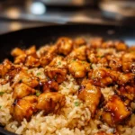 One-Pan Bold Honey BBQ Chicken Rice served with garnishes