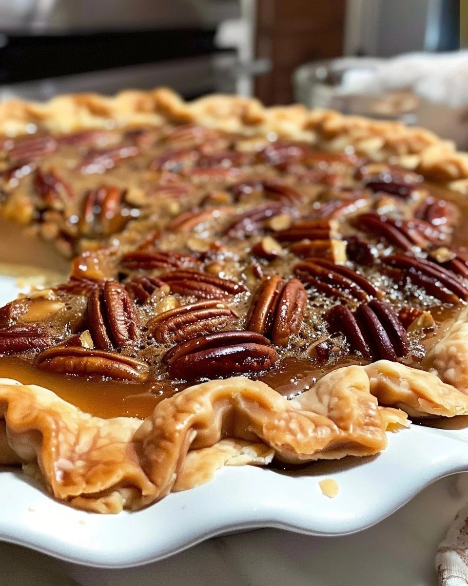 Delicious homemade pecan pie with a golden crust and rich filling