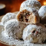 Delicious pecan snowball cookies dusted with powdered sugar.