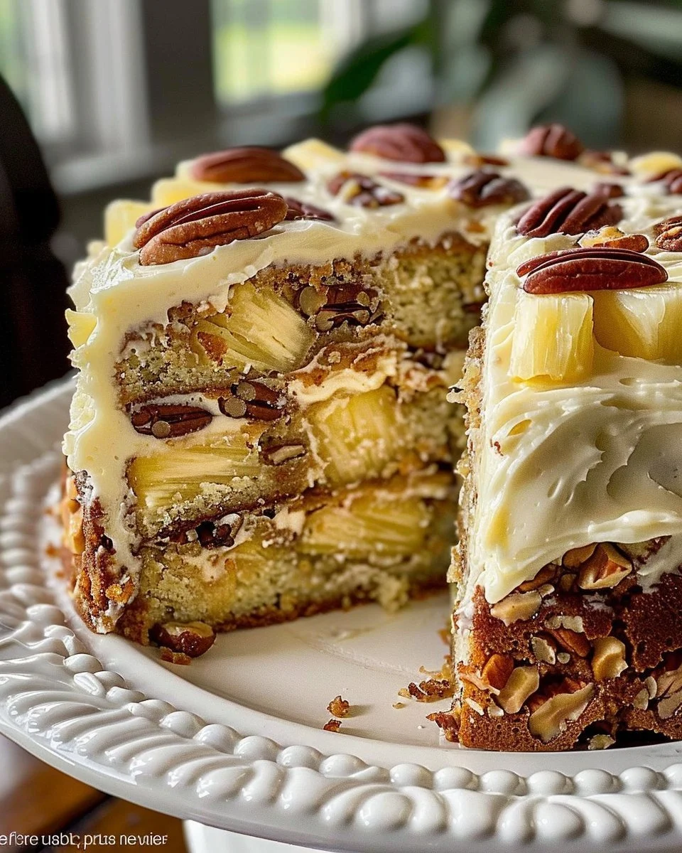 Southern Creamy Pineapple Pecan Cake