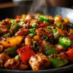 Spicy Jalapeño Chicken Stir-Fry with colorful vegetables and chicken in a skillet.
