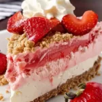 Delicious Strawberry Crunch Cheesecake with fresh strawberries and a crunchy topping
