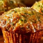 Freshly baked zucchini carrot muffins on a wooden table.