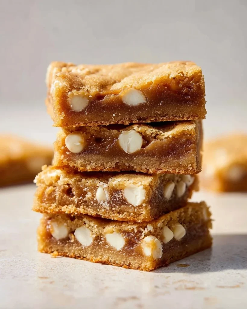 Delicious homemade blondies with a golden brown crust and chewy texture