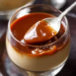 Delicious homemade caramel pudding topped with a drizzle of caramel sauce.